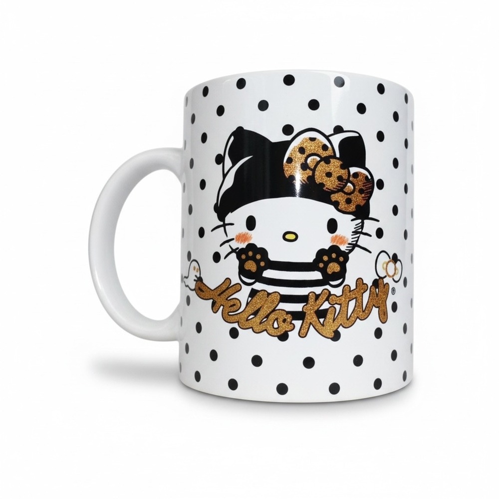Sanrio Hello Kitty Silver Buffalo Polka Dot Glitter‎ Ceramic Mug 20oz SIL-34783